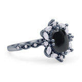 Art Deco Oval Natural Black Onyx Halo Ballerina Style Engagement Ring