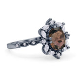 Art Deco Oval Natural Smoky Quartz Halo Ballerina Style Engagement Ring