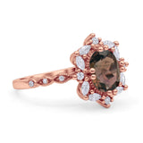 Art Deco Oval Natural Smoky Quartz Halo Ballerina Style Engagement Ring