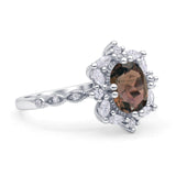 Art Deco Oval Natural Smoky Quartz Halo Ballerina Style Engagement Ring