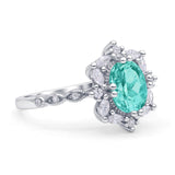 Oval Halo Ballerina Style Engagement Ring Cubic Zirconia 925 Sterling Silver