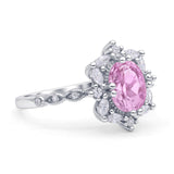 Oval Halo Ballerina Style Engagement Ring Cubic Zirconia 925 Sterling Silver