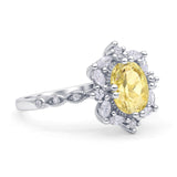 Oval Halo Ballerina Style Engagement Ring Cubic Zirconia 925 Sterling Silver