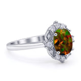 Halo Ballerina Style Oval Engagement Ring Cubic Zirconia 925 Sterling Silver