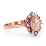 Halo Ballerina Style Oval Engagement Ring Cubic Zirconia 925 Sterling Silver
