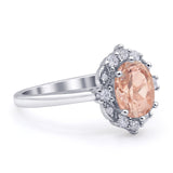 Halo Ballerina Style Oval Engagement Ring Cubic Zirconia 925 Sterling Silver