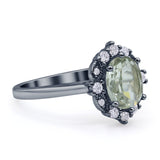 Halo Ballerina Style Oval Natural Green Amethyst Solitaire Engagement Ring