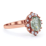 Halo Ballerina Style Oval Natural Green Amethyst Solitaire Engagement Ring