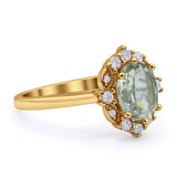 Halo Ballerina Style Oval Natural Green Amethyst Solitaire Engagement Ring