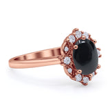 Halo Ballerina Style Oval Natural Black Onyx Solitaire Engagement Ring