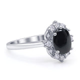 Halo Ballerina Style Oval Natural Black Onyx Solitaire Engagement Ring