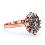 Halo Ballerina Style Oval Natural Rutilated Quartz Solitaire Engagement Ring