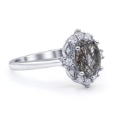 Halo Ballerina Style Oval Natural Rutilated Quartz Solitaire Engagement Ring
