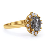 Halo Ballerina Style Oval Natural Rutilated Quartz Solitaire Engagement Ring