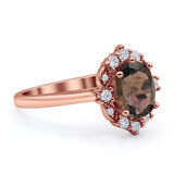 Halo Ballerina Style Oval Natural Smoky Quartz Solitaire Engagement Ring