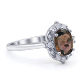 Halo Ballerina Style Oval Natural Smoky Quartz Solitaire Engagement Ring