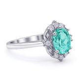 Halo Ballerina Style Oval Engagement Ring Cubic Zirconia 925 Sterling Silver