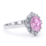 Halo Ballerina Style Oval Engagement Ring Cubic Zirconia 925 Sterling Silver