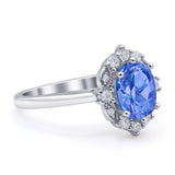 Halo Ballerina Style Oval Engagement Ring Cubic Zirconia 925 Sterling Silver