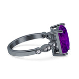 Vintage Emerald Cut Engagement Ring Simulated Cubic Zirconia 925 Sterling Silver