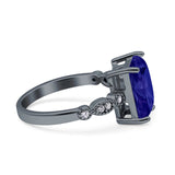 Vintage Emerald Cut Engagement Ring Simulated Cubic Zirconia 925 Sterling Silver