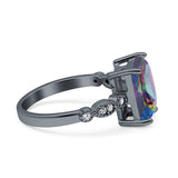 Vintage Emerald Cut Engagement Ring Simulated Cubic Zirconia 925 Sterling Silver