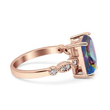 Vintage Emerald Cut Engagement Ring Simulated Cubic Zirconia 925 Sterling Silver