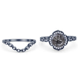 Vintage Style Round Natural Rutilated Quartz Floral Bridal Set Engagement Ring