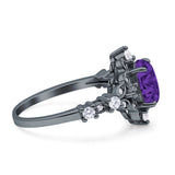 Vintage Inspired Art Deco Oval Engagement Ring Simulated Cubic Zirconia 925 Sterling Silver