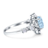Vintage Inspired Art Deco Oval Engagement Ring Simulated Cubic Zirconia 925 Sterling Silver