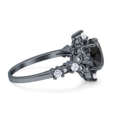 Vintage Inspired Art Deco Oval Engagement Ring Simulated Cubic Zirconia 925 Sterling Silver