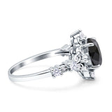 Vintage Inspired Art Deco Oval Engagement Ring Simulated Cubic Zirconia 925 Sterling Silver
