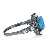 Vintage Inspired Art Deco Oval Engagement Ring Simulated Cubic Zirconia 925 Sterling Silver