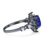 Vintage Inspired Art Deco Oval Engagement Ring Simulated Cubic Zirconia 925 Sterling Silver