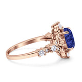 Vintage Inspired Art Deco Oval Engagement Ring Simulated Cubic Zirconia 925 Sterling Silver