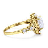 Vintage Inspired Art Deco Oval Engagement Ring Simulated Cubic Zirconia 925 Sterling Silver