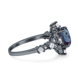 Halo Art Deco Oval Lab Alexandrite Engagement Ring