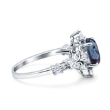 Halo Art Deco Oval Lab Alexandrite Engagement Ring