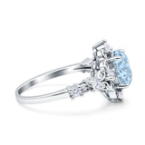 Halo Art Deco Oval Natural Aquamarine Engagement Ring