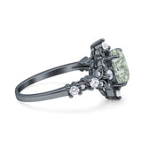 Halo Art Deco Oval Natural Green Amethyst Prasiolite Engagement Ring
