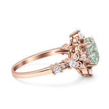 Halo Art Deco Oval Natural Green Amethyst Prasiolite Engagement Ring