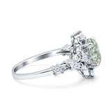 Halo Art Deco Oval Natural Green Amethyst Prasiolite Engagement Ring