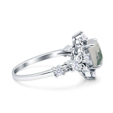 Halo Art Deco Oval Natural Green Moss Agate Engagement Ring