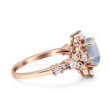 Halo Art Deco Oval Natural Moonstone Engagement Ring