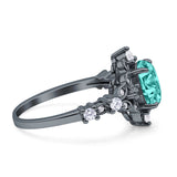 Vintage Inspired Art Deco Oval Engagement Ring Simulated Cubic Zirconia 925 Sterling Silver