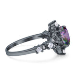 Vintage Inspired Art Deco Oval Engagement Ring Simulated Cubic Zirconia 925 Sterling Silver