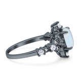 Vintage Inspired Art Deco Oval Engagement Ring Simulated Cubic Zirconia 925 Sterling Silver