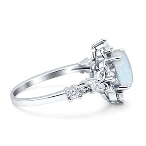 Vintage Inspired Art Deco Oval Engagement Ring Simulated Cubic Zirconia 925 Sterling Silver