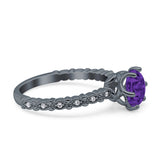 Art Deco Round Engagement Ring Simulated Cubic Zirconia 925 Sterling Silver