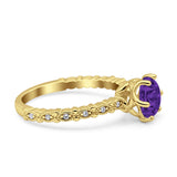 Art Deco Round Engagement Ring Simulated Cubic Zirconia 925 Sterling Silver